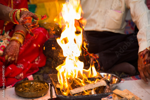 Sacred fire , A ritual burning of offerings such as grains and ghee Stock  Photo | Adobe Stock