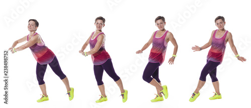 Woman is dancing on the white background photo