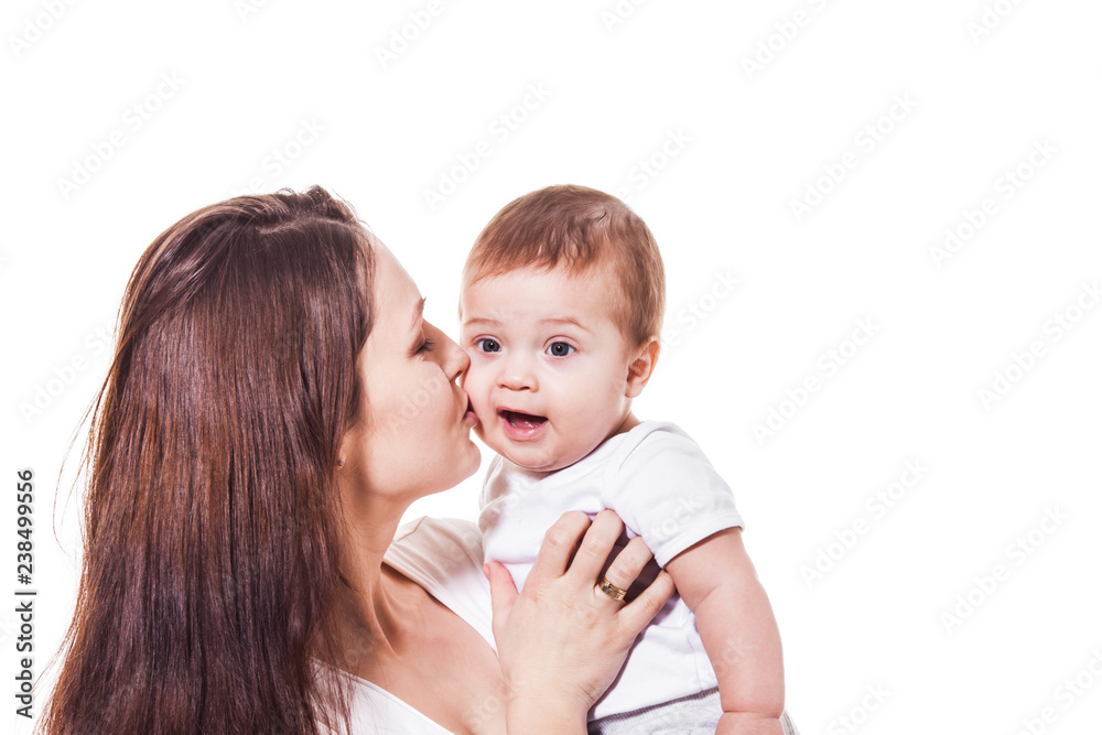 Mother holding her child on a white background Mother holding her child on a white background