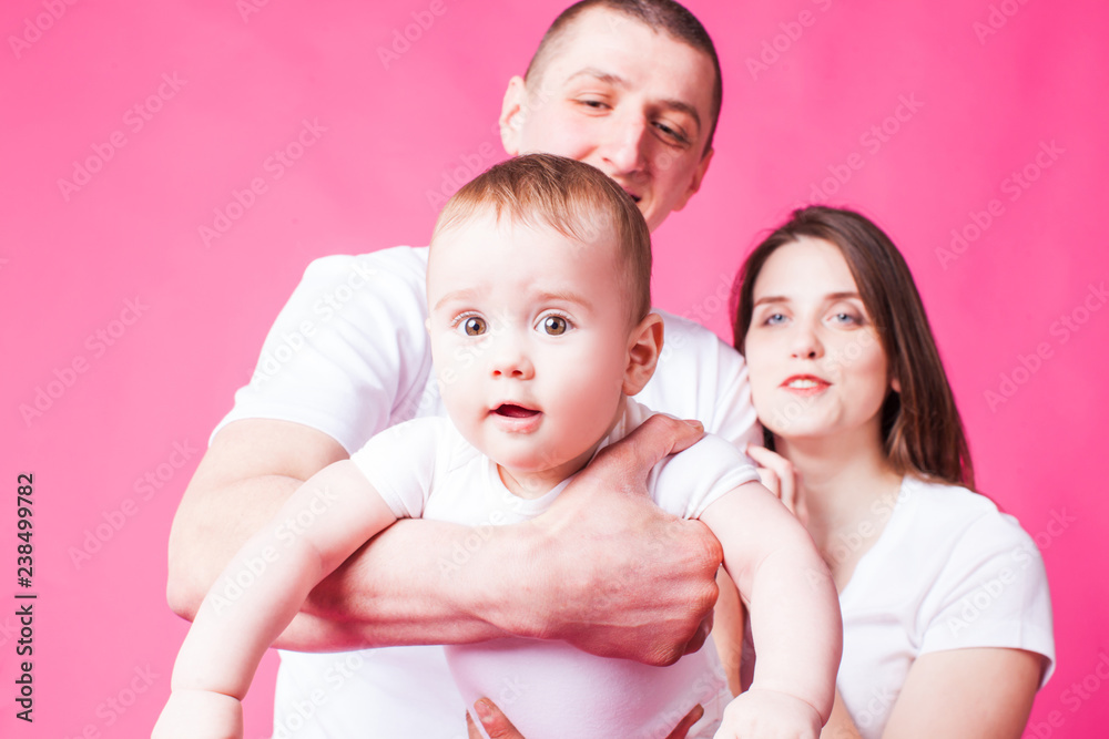 Happy family life on a pink background Happy family life on a pink background