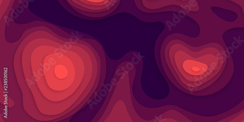 Vector abstract paper cut background. Modern and trendy illustration of colorful abstract shapes. 3D layers background in red and purple colors.