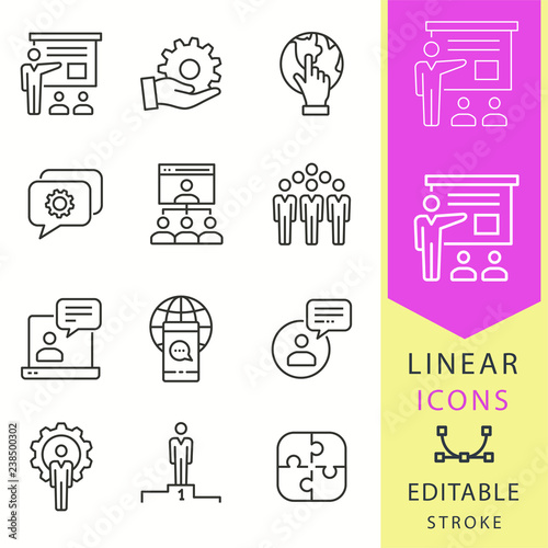 Management consulting line icons set. Black vector illustration. Editable stroke.