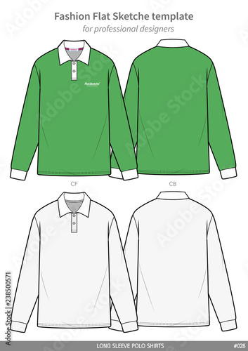 LONG SLEEVE POLO SHIRTS fashion flat technical drawing template