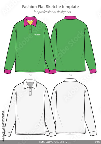 LONG SLEEVE POLO SHIRTS fashion flat technical drawing template