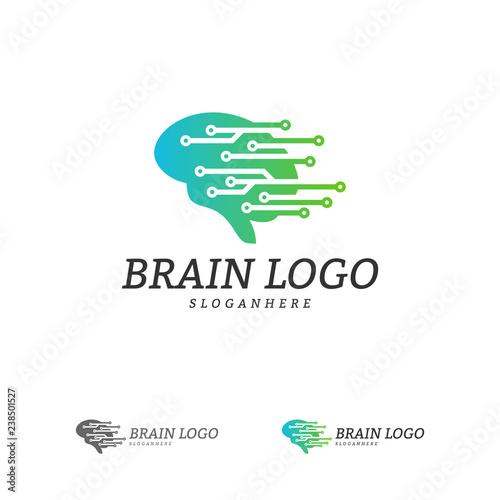 Brain Tech Logo Vector Template. Tech Brain Mind Logo Concepts
