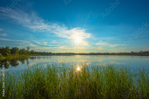 Sunset on lake in the summer   Evening sky Landscape Backgrounds