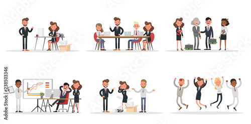 Set of business people working in office character vector design