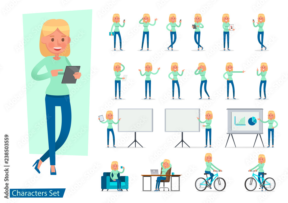 Set of office woman worker character vector design. Presentation in various action with emotions, running, standing, walking and working. no7 Set of office woman worker character vector design. Presentation in various action with emotions, running, standing, walking and working. no7