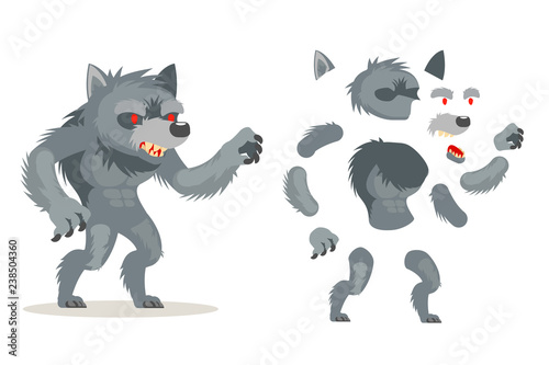 Wolf werewolf monster fantasy medieval action RPG game character layered animation ready character vector illustration