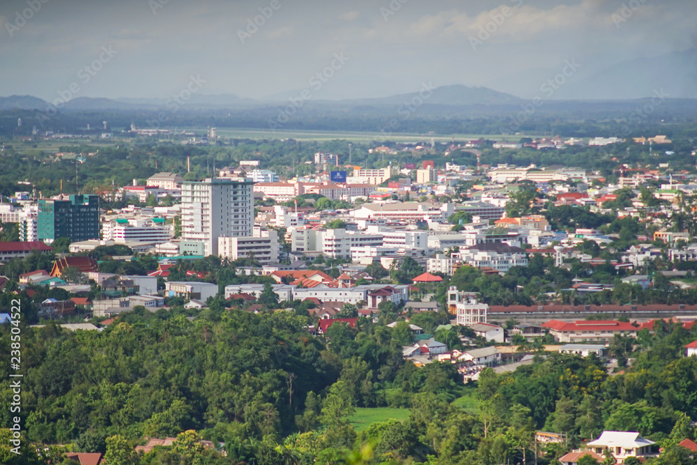 Sunshine day in Chiang Rai, Thailand downtown city skyline