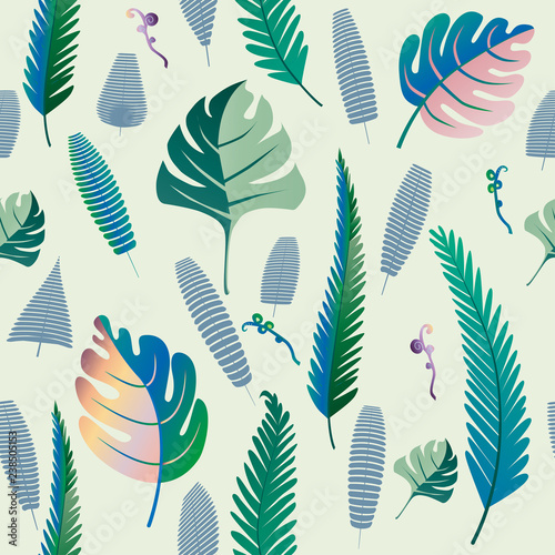 Fern and palm leaves pattern. Seamless background. Vector illust