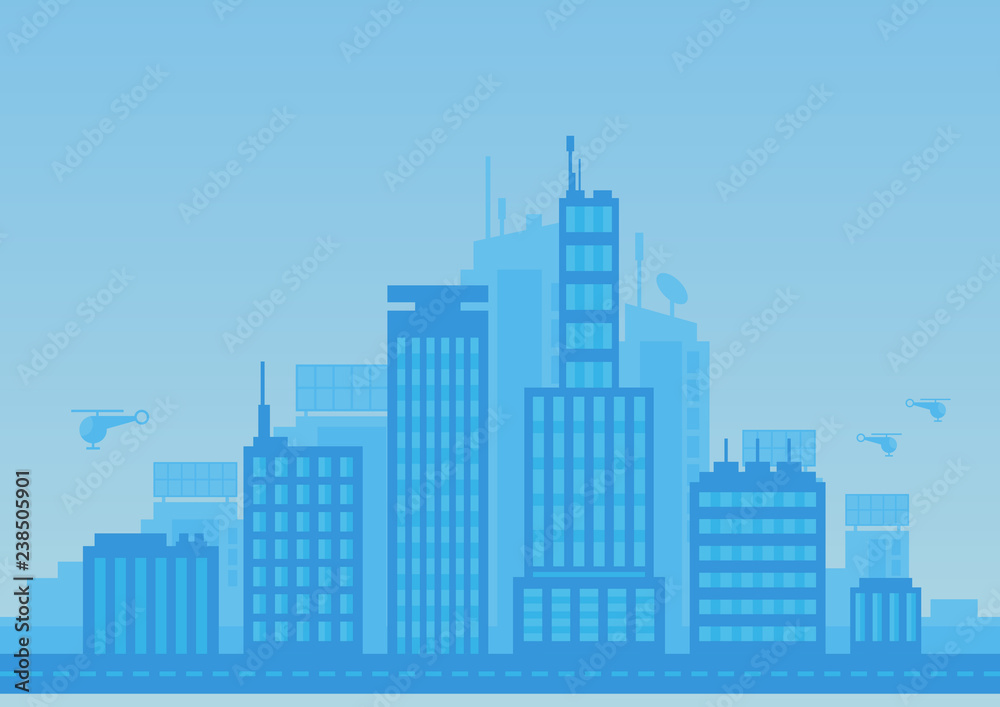 Fototapeta premium City modern illustration blue background for any use