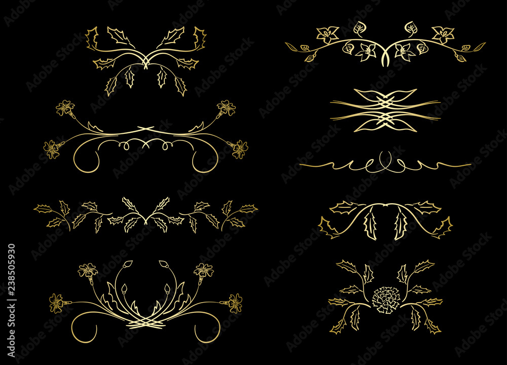 golden dividers - vector elements with flowers