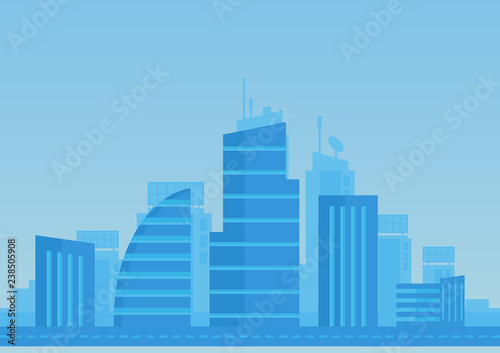 City modern illustration blue background for any use