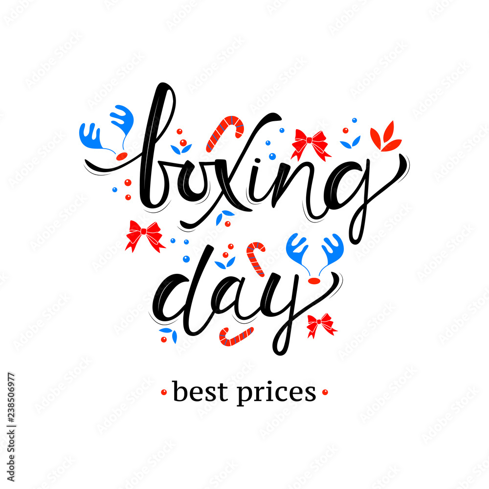 BOXING DAY, banner with Boxing Day lettering text on gift box BOXING DAY, banner with Boxing Day lettering text on gift box