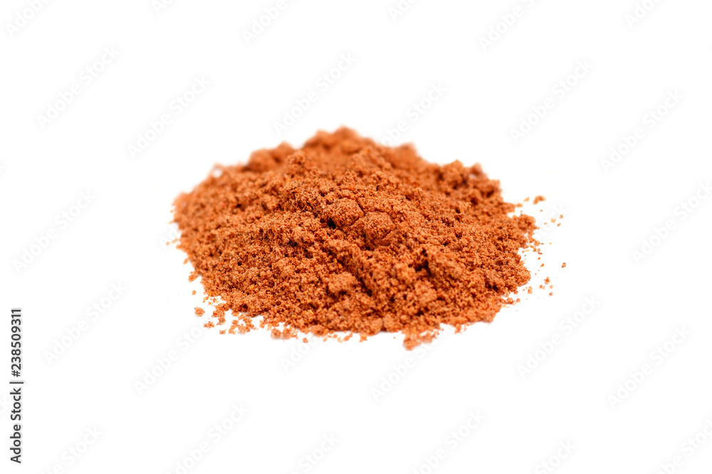 Red ground paprika isolated on white background, top view Red ground paprika isolated on white background, top view