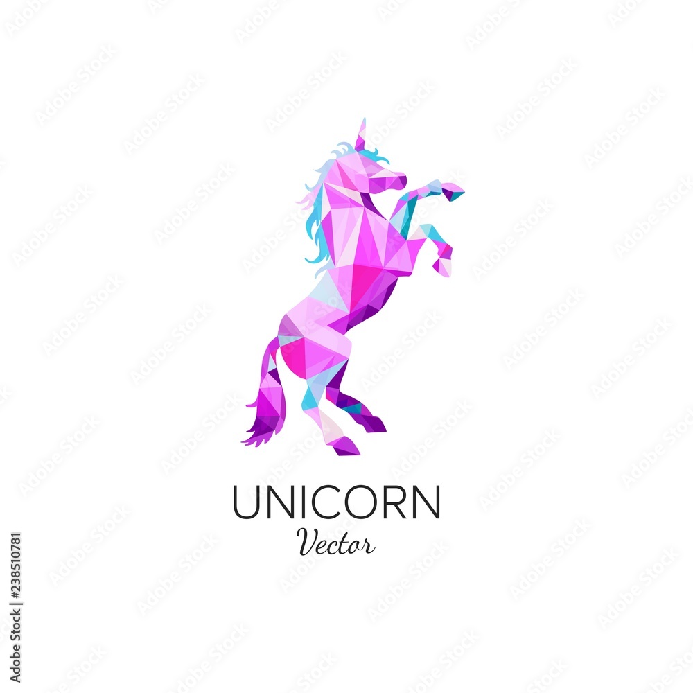 Unicorn symbol in Low Poly style . Vector geometric polygonal logo