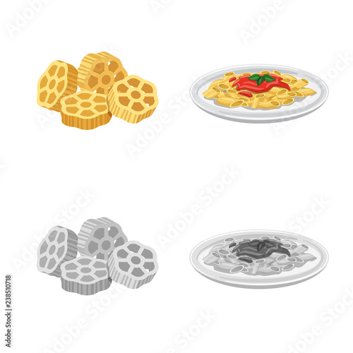 Isolated object of pasta and carbohydrate logo. Collection of pasta and macaroni vector icon for stock.