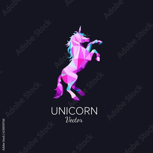 Unicorn symbol in Low Poly style . Vector geometric polygonal logo © Wonder studio