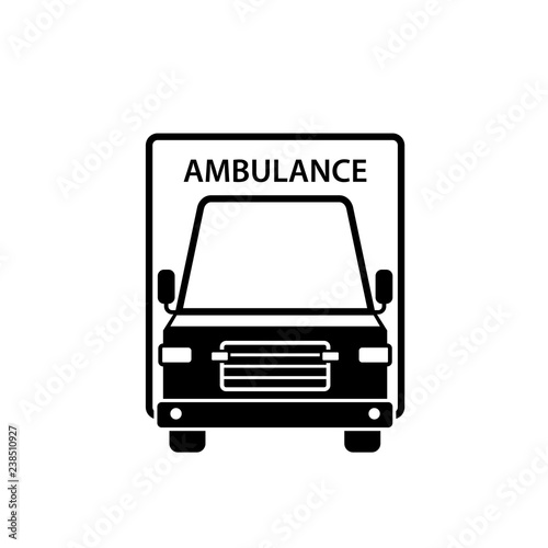 Ambulance car front view silhouette icon. Clipart image isolated on white background