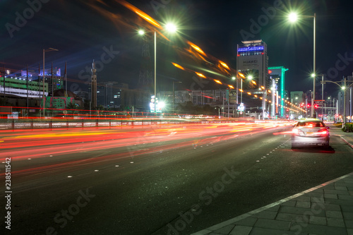 Abu Dhabi streets at night, decorated for the celebration of 47th National Day of UAE