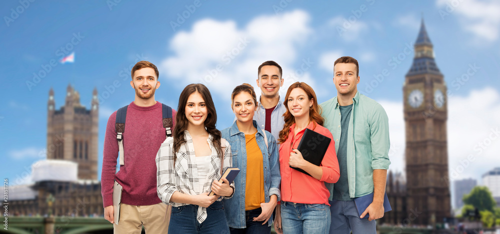 education, high school and people concept - group of smiling students ...