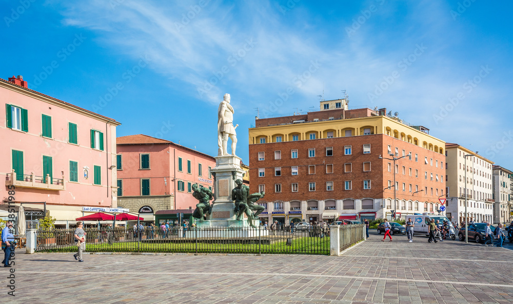 Fototapeta premium the Monument of the Four Moors in Livorno, Italy. It is dedicated to Grand Duke Ferdinando I de Medici of Tuscany.the statue with black African characteristics