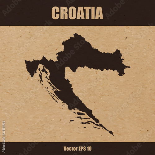 Detailed map of Croatia on craft paper background