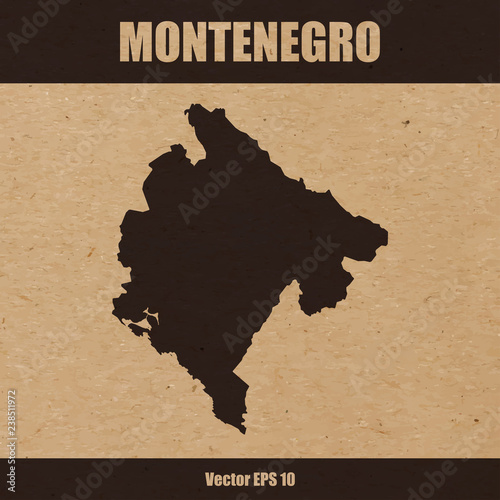 Detailed map of Montenegro on craft paper background