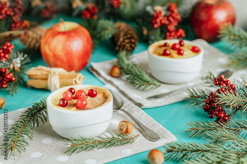 Christmas and New Year composition with sweet delicious apples d