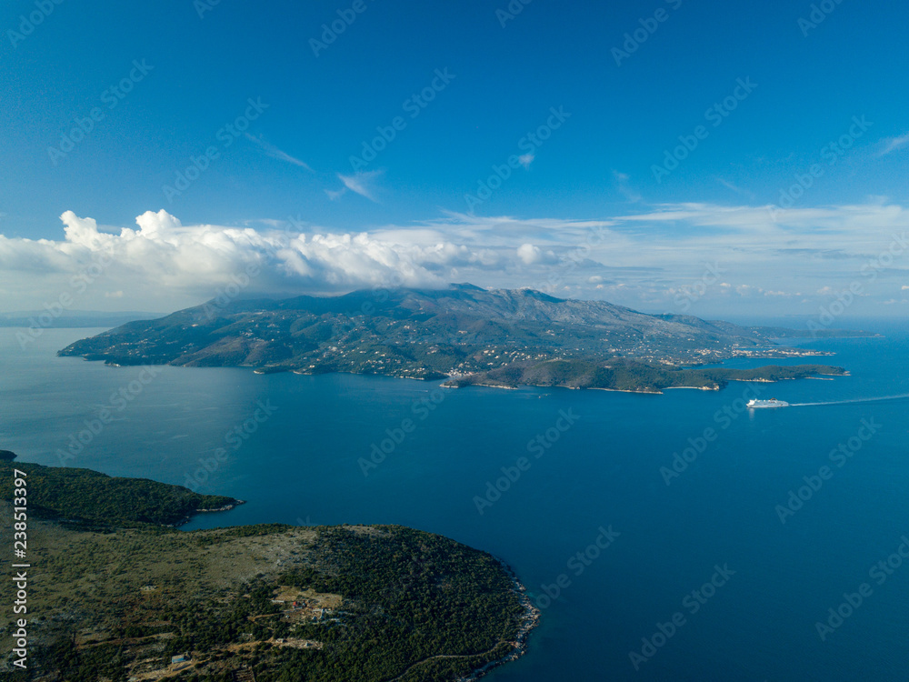 view of the island of Corfu Greece from the Albanian coast