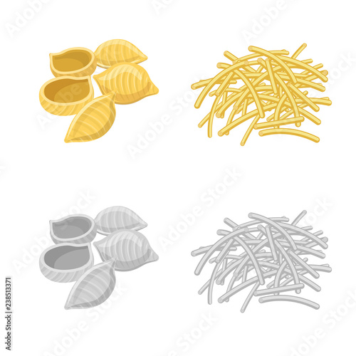 Vector design of pasta and carbohydrate symbol. Set of pasta and macaroni stock vector illustration.
