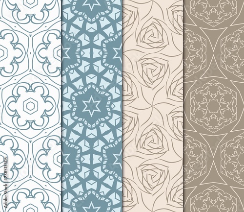 Set Of Modern Floral Seamless Pattern. Decorative Texture For Wallpaper, Invitation, Fabric. Vector Illustration. Color.