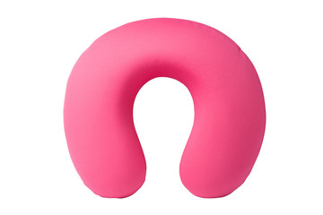 Pink neck pillow isolated on white background