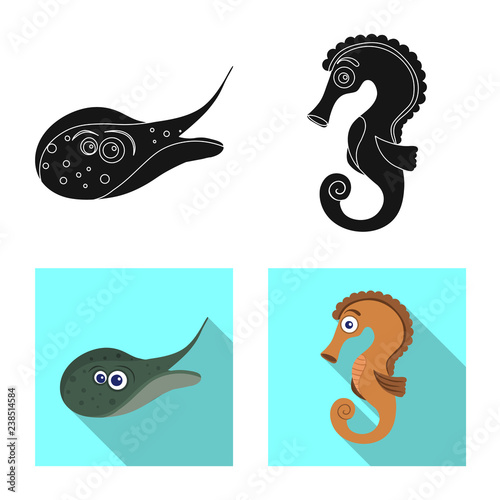 Vector design of sea and animal sign. Set of sea and marine stock symbol for web.