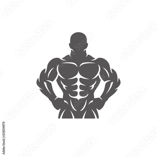 Bodybuilder male silhouette isolated on white background vector illustration.