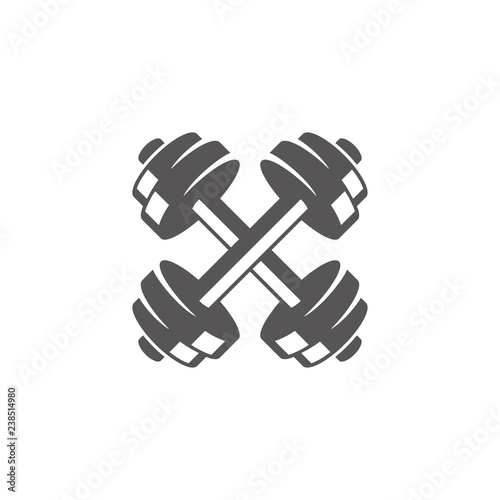 Crossed dumbbells silhouette isolated on white background vector illustration.