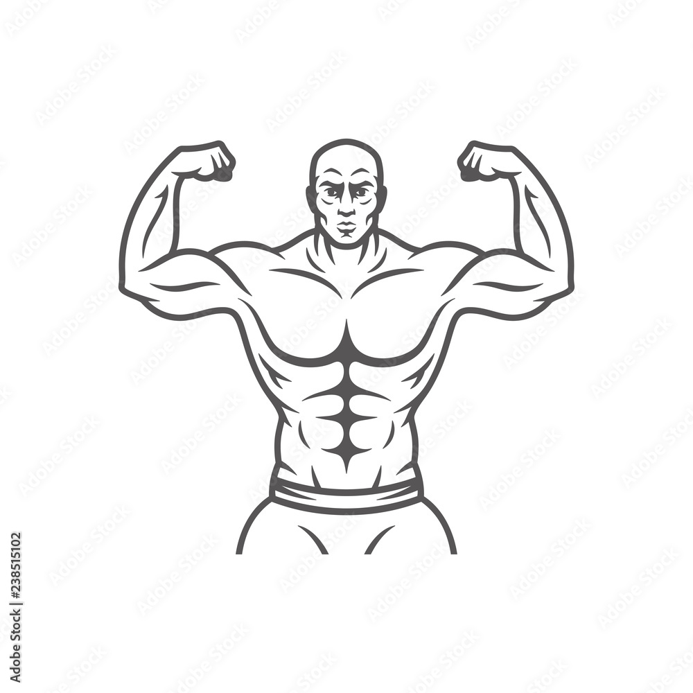 Fototapeta premium Bodybuilder male silhouette isolated on white background vector illustration.