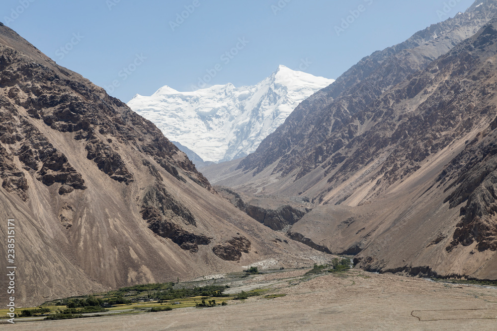 Wakhan Valley near Vrang in Tajikistan. The mountains in the background are the Hindu Kush in Afghanistan