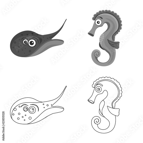 Isolated object of sea and animal icon. Collection of sea and marine vector icon for stock.