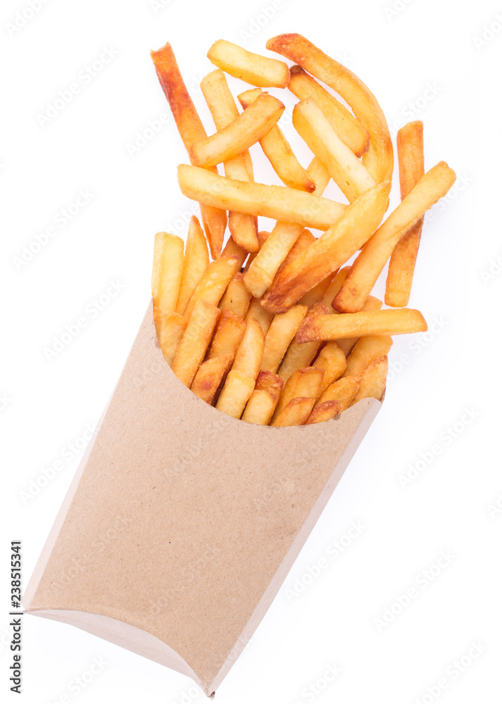 Premium Photo  French fries in a brown paper bag isolated on a