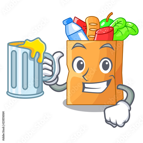 With juice realistic food in a bag character