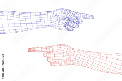 Hand gesture. Finger pointing symbol. Vector wireframe illustration.