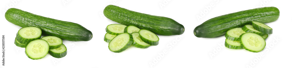 fresh cucumber slices isolated on white background. top view fresh cucumber slices isolated on white background. top view