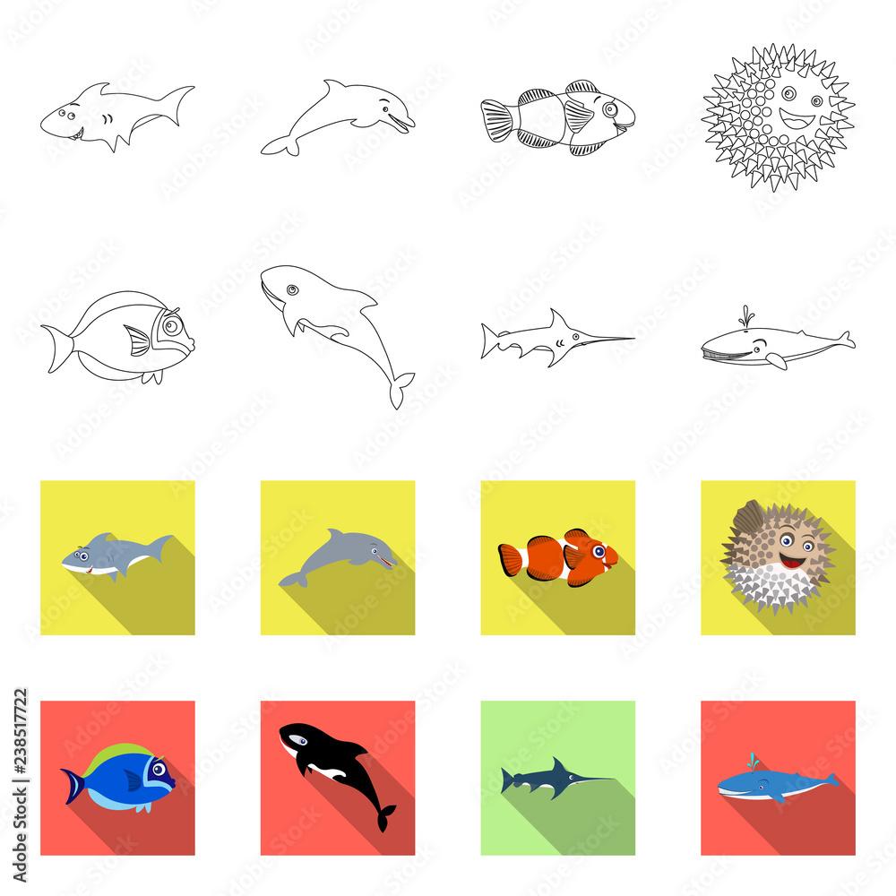 Vector design of sea and animal symbol. Collection of sea and marine stock symbol for web.
