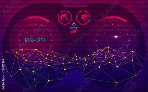 concept of virtual reality technology, point of view from vr glasses, futuristic user interface