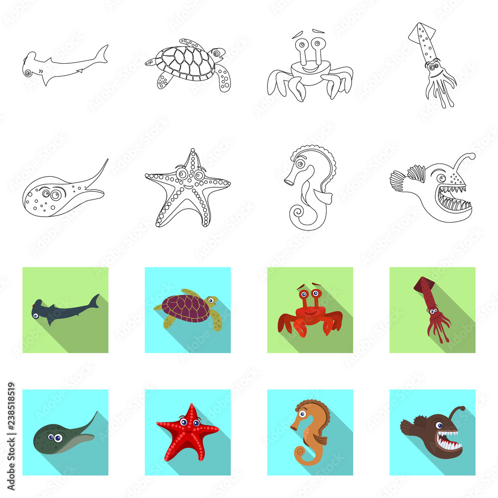 Vector design of sea and animal logo. Set of sea and marine stock symbol for web. Vector design of sea and animal logo. Set of sea and marine stock symbol for web.