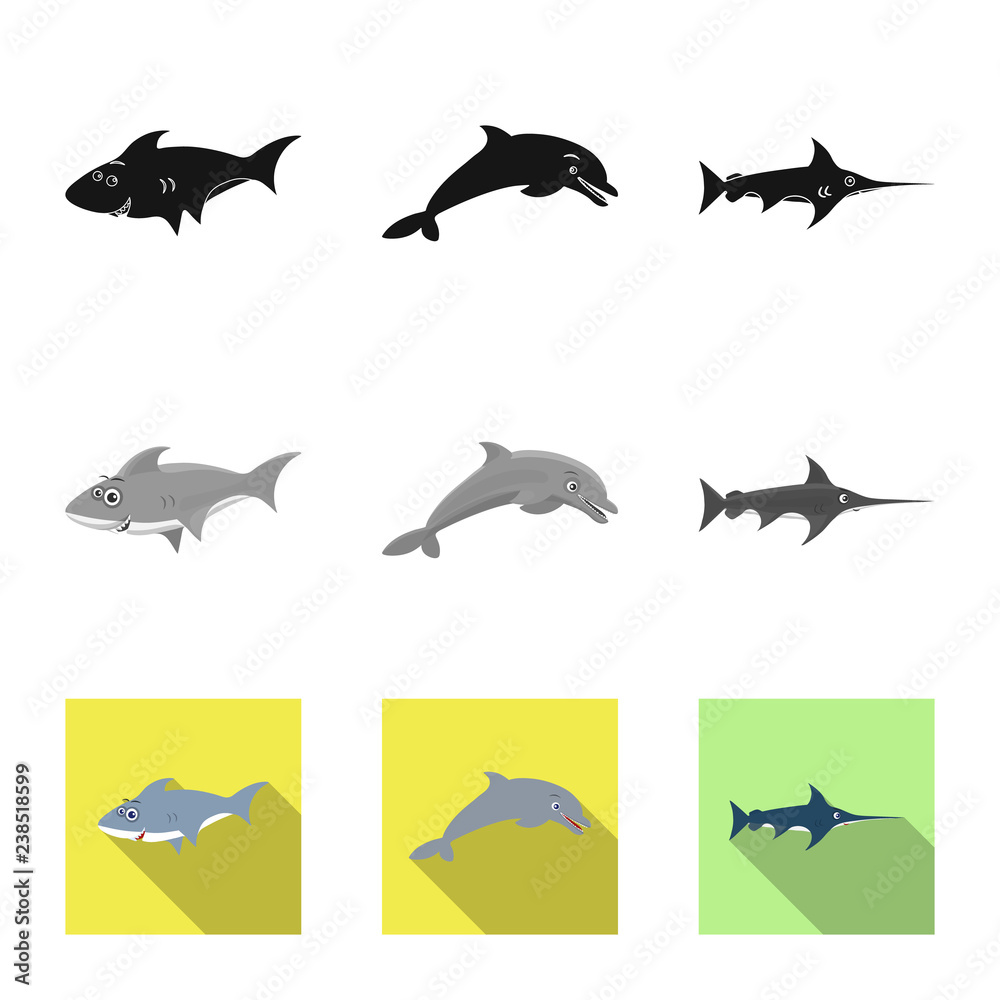 Fototapeta premium Isolated object of sea and animal sign. Set of sea and marine stock symbol for web.