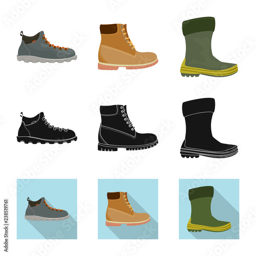 Vector design of shoe and footwear icon. Collection of shoe and foot vector icon for stock.
