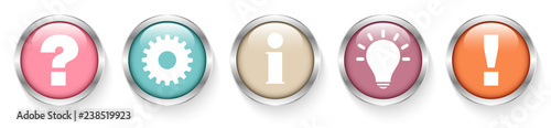 Buttons Question, Work, Information, Idea & Answer Retro Silver